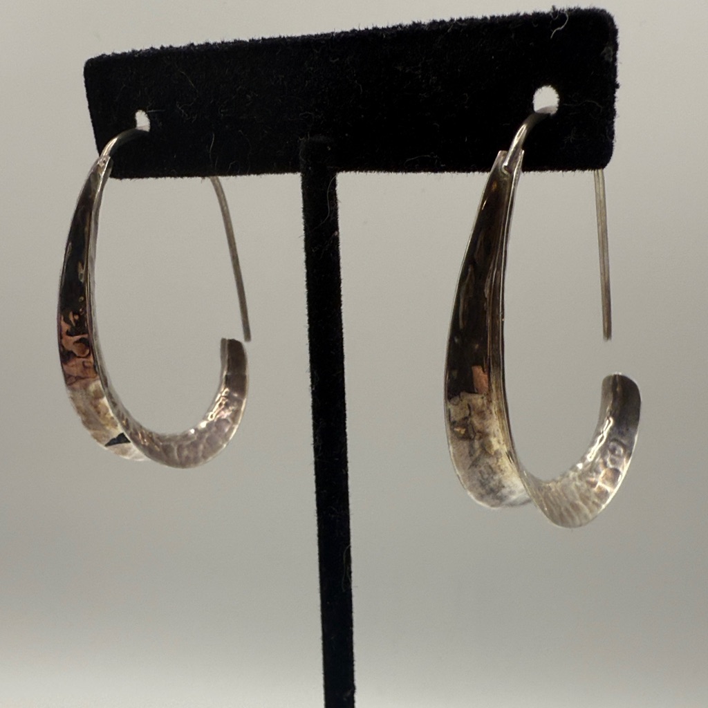 Vintage Mexico 925 Sterling Silver Hammered Hoop Earrings